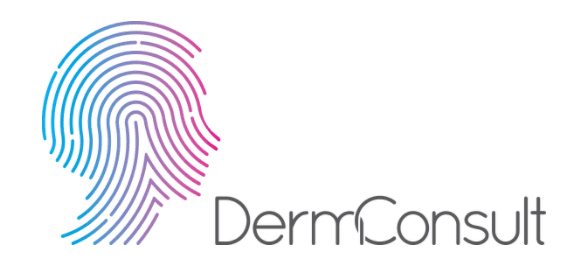 A logo of dermicare, with the name and fingerprint on it.