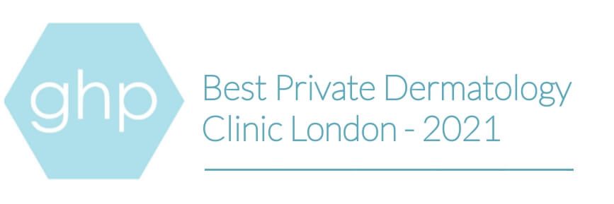 A blue banner with the words " best private dental clinic london-dr. Mark."